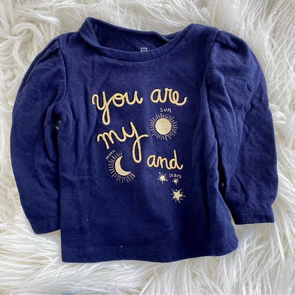 Baby Gap Toddler Girls Blue You Are My Sun Long Sleeve Shirt Size 12-18m